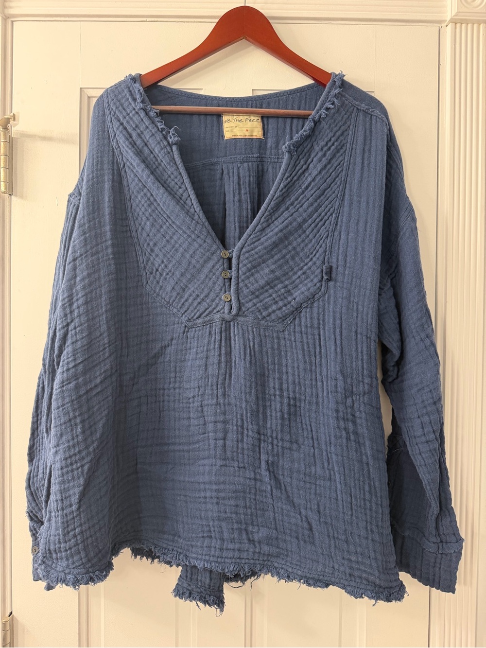 We The Free Washed Blue V-Neck Button Gauze Tunic